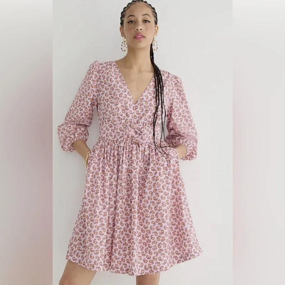 J Crew Cotton Poplin Mini Dress in peony paisley,4, Peasant Cottagecore Easter